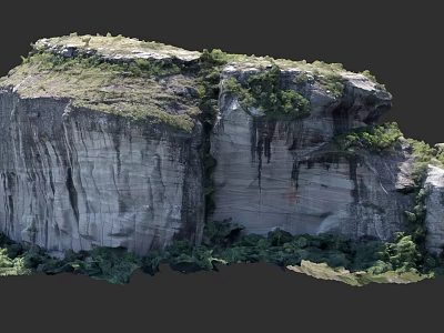 Majestic Natural Stone Rock Formation With Layered Structure And Green Vegetation 3d model