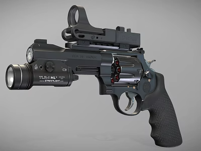 Black TITUS HU Tactical Revolver With Textured Grip Flashlight And Scope Mount 3d model