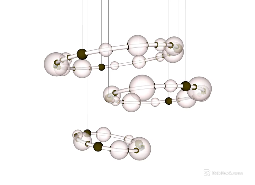 Modern Transparent Glass Sphere Chandelier With Metal Connecting Structure 3d model 