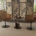 Rattan Leaf Shaped Chair And Round Table Set In Natural Interior With Decorative Screen