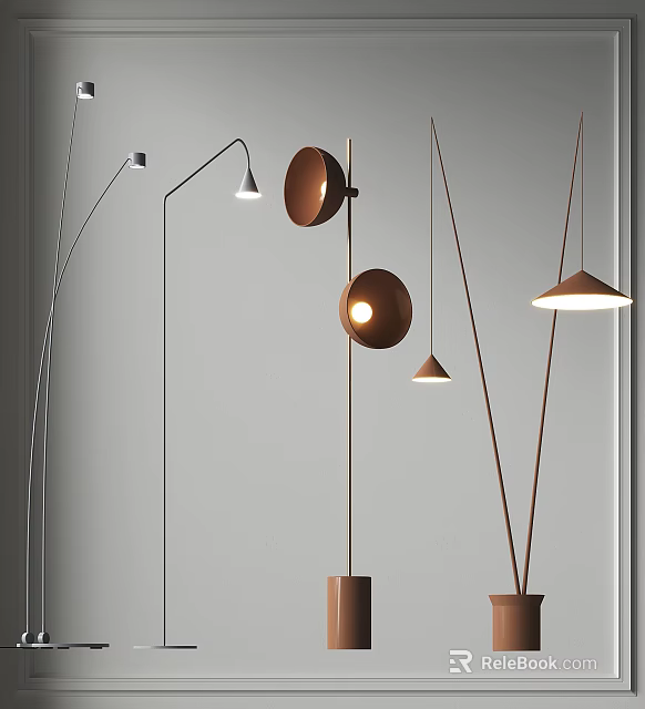 Modern Floor Lamps With Stylish Metallic Finishes Curved Arms And Various Shade Shapes 3d model 