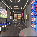 Modern Stylish Lounge Bar Interior With Neon Lights TV Sports Screen Wine Racks And Seating