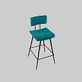 Comfortable Blue Velvet Bar Stool with Backrest and Black Metal Frame 3d model