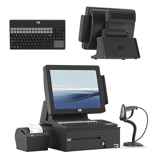 HP Commercial POS System With Touch Screen Keyboard Scanner And Printer 3d model