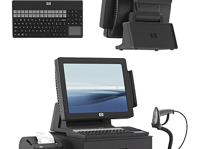 HP Commercial POS System With Touch Screen Keyboard Scanner And Printer 3d model