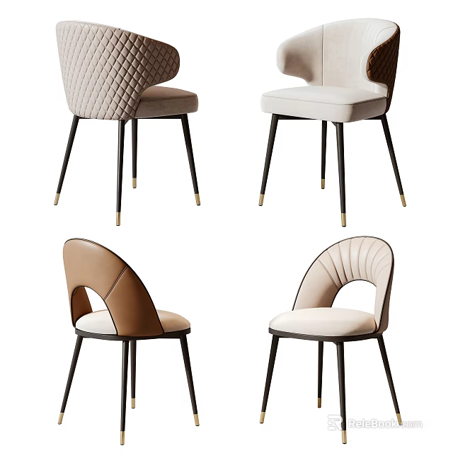 Modern Dining Chairs With Curved Backrest Upholstered Seat And Black Metal Legs 3d model 