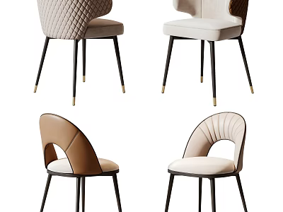 Modern Dining Chairs With Curved Backrest Upholstered Seat And Black Metal Legs 3d model