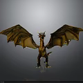 Mythical Dragon Character With Outstretched Golden Wings And Red Scaled Body