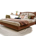 Cozy Brown Kids Bed with Soft Headboard Stuffed Pillows Blanket Bedside Lamp and Rug