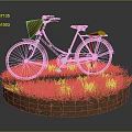 Vintage Bicycle with Brown Seat and Basket Standing on Green Grass Circular Dirt Platform
