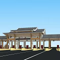 Traditional Style Toll Station Building With Roof Columns And Toll Booths