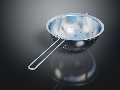 Stainless Steel Kitchen Colander With Long Handle For Food Draining 3d model