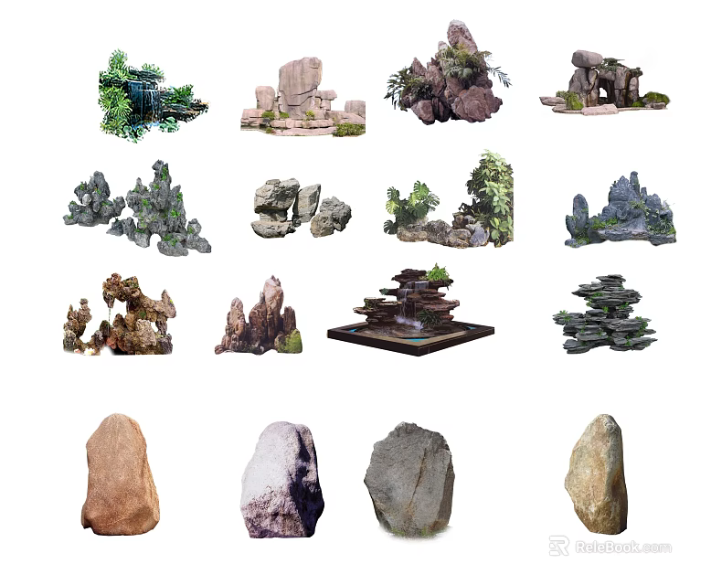 Stone And Wood Decorative Elements For Garden Landscape Design Projects 3d model