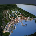 Aerial View Master Plan For Waterfront Area With Buildings Green Spaces Roads And Marina