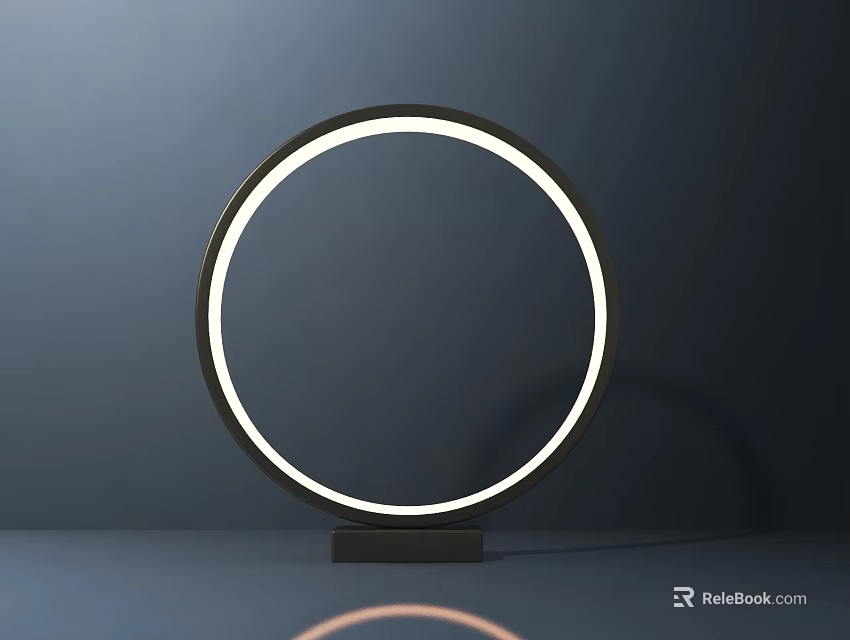 Modern Minimalist Circular Table Lamp With LED Light Ring And Black Base 3d model 