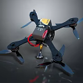 Black Aerial Drone with Four Propellers Carbon Fiber Frame Battery and Camera Mount