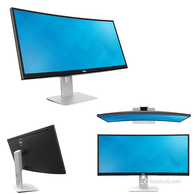 Dell Computer Monitor With Blue Screen Multiple Angles And Stand Design 3d model