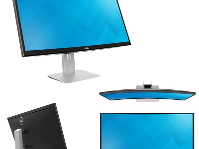 Dell Computer Monitor With Blue Screen Multiple Angles And Stand Design 3d model
