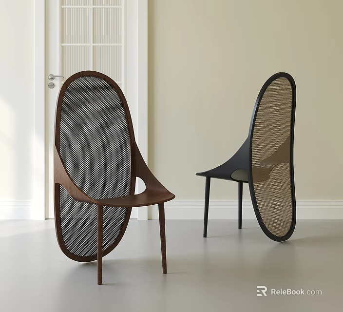 Modern Design Dining Chairs With Wooden Frames And Mesh Structure In Minimalist Interior 3d model 