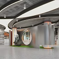 Modern Shopping Mall Lobby Interior With Circular Counter And Green Plants