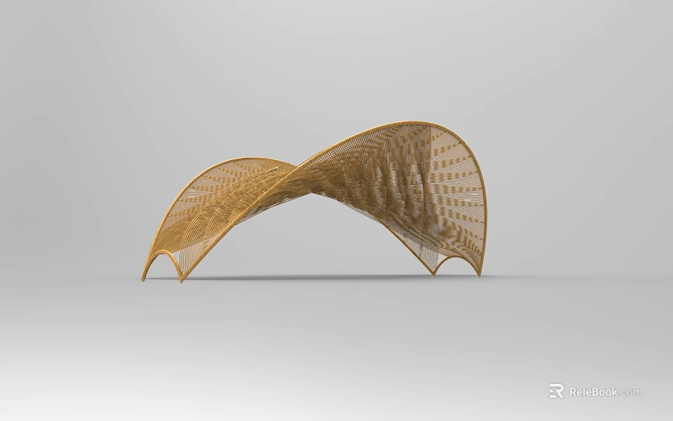 Golden Wavy Intricate Patterned Artistic Structure For Garden Landscape Design 3d model