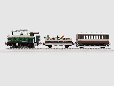 Building Blocks Steam Locomotive With Cargo Carriage Items And Passenger Carriage On Track 3d model
