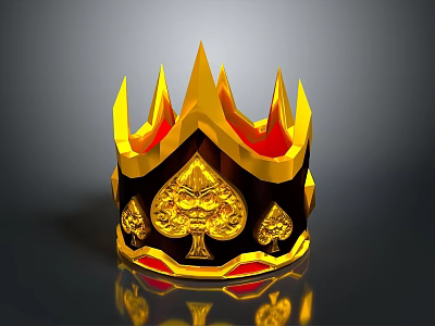 Golden Spiked Crown With Ornate Spade Design And Red Accents 3d model