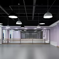 Fitness Dance Studio With Gray Floor Pink Walls Black Ceiling And Mirrored Wall Ballet Barres