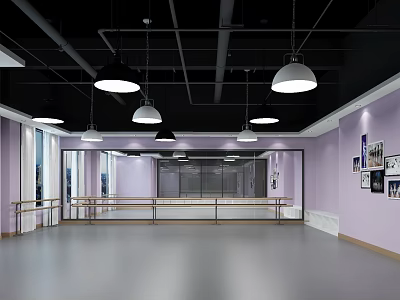 Fitness Dance Studio With Gray Floor Pink Walls Black Ceiling And Mirrored Wall Ballet Barres 3d model