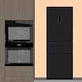 Modern Kitchen Interior With Built In Double Oven And Dark Refrigerator Cabinets 3d model