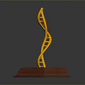 Golden DNA Double Helix Decorative Ornament With Wooden Base And Nameplate For Home Decor