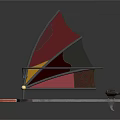 Modern Sailing Boat With Red And Yellow Honeycomb Pattern Sail And Metallic Hull