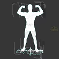 Muscular Man Flexing Biceps In Yellow Headband Black Shorts Standing On White Surface