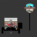 American Tearshop Red Dirt Motorcycle On Trailer Display Scene