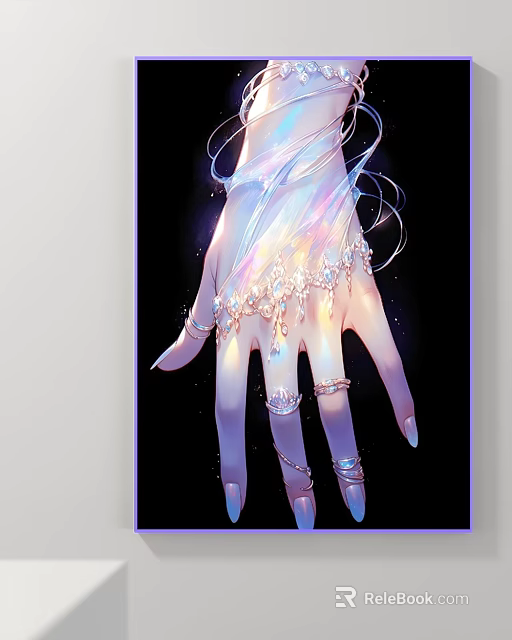 Abstract Painting of Intricate Decorative Hand With Shiny Ornaments and Luminous Effects 3d model 