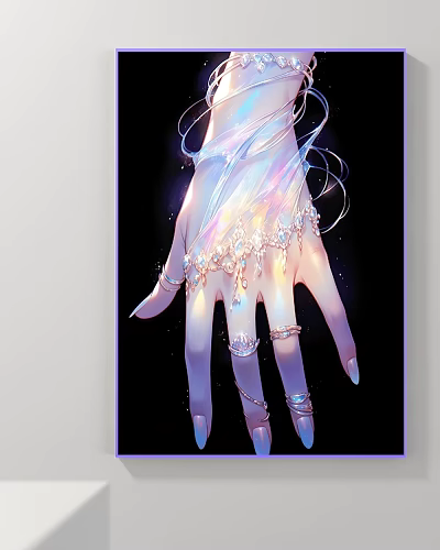 Abstract Painting of Intricate Decorative Hand With Shiny Ornaments and Luminous Effects 3d model