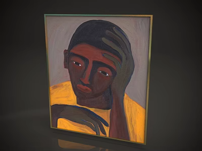 Abstract Painting Featuring Framed Figure With Yellow Clothing And Hand On Head 3d model