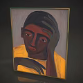 Abstract Painting Featuring Framed Figure With Yellow Clothing And Hand On Head