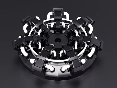 Modern Geometric Decorative Ornament Set With Circular Black White Structure And Illuminated Symmetrical Design 3d model