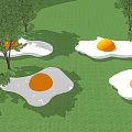 Egg Shaped Outdoor Chair on Green Grass Lawn with Trees and People Relaxing