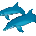 Two Blue Dolphins With Smooth Shiny Skin And Curved Dorsal Fins