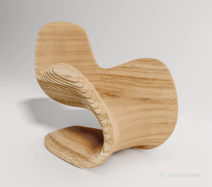 Unique Wooden Leisure Chair with Curved Design Layered Texture and Natural Wood Grain 3d model 