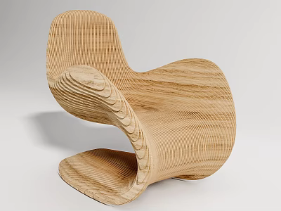 Unique Wooden Leisure Chair with Curved Design Layered Texture and Natural Wood Grain 3d model