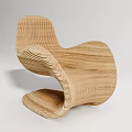 Unique Wooden Leisure Chair with Curved Design Layered Texture and Natural Wood Grain