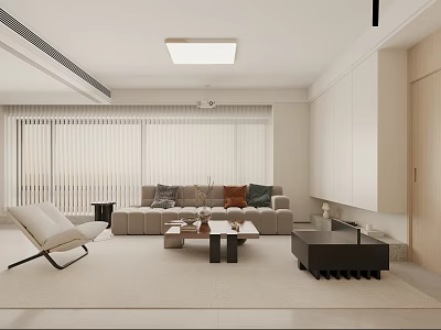 Modern Living Room Interior With Beige Sofa Coffee Table And Window Blinds 3d model