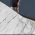Modern Reception Desk With Marble Top White Stools Blue Wall And Welcome Sign Interior Design