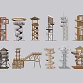 Various Architectural Tower Designs With Spiral Structures And Observation Decks