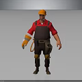 3D Construction Worker Character With Orange Helmet Red Shirt And Brown Overalls Tool Belt