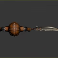 Detailed Skeleton Warrior 3D Character With Orange Armor Helmet And Spear
