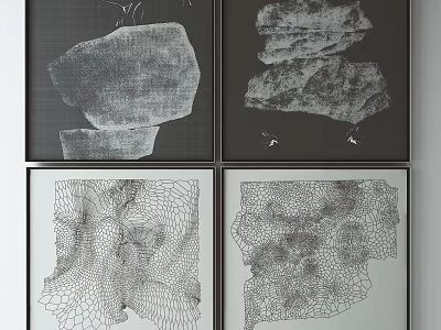 Four Black And White Abstract Artworks With Textured Patterns For Wall Decor 3d model